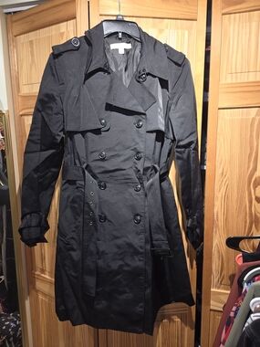 New York & Company Black Lined Knee Length Trench Coat